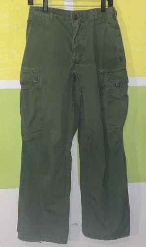 60s Vtg Military OG-107 Cargo Pants AS-IS Broken Zipper S 29-30 Vietnam Ripstop