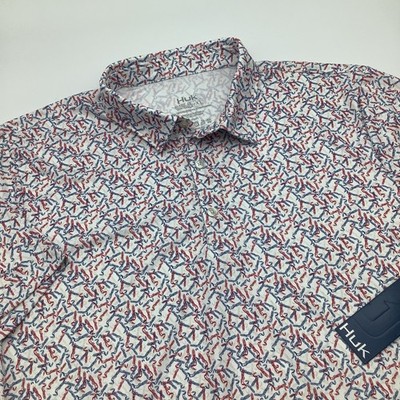 Huk Fishing Mens Scarlet Blaze Pursuit Printed Polo Size XL NWT