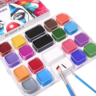 BOBISUKA 18 Color Washable Face & Body Paint Palette with Brushes, multicolor 