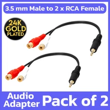 2 Pack 3.5mm 1/8" Stereo Male Plug to 2 RCA Female Jack Aux Audio YCable Adapter