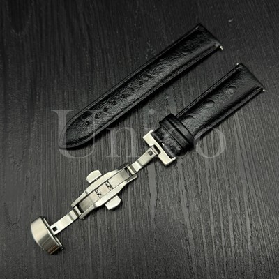 18-22MM Genuine Leather Ostrich Watch Band Clasp Quick Release Fits Movado Black