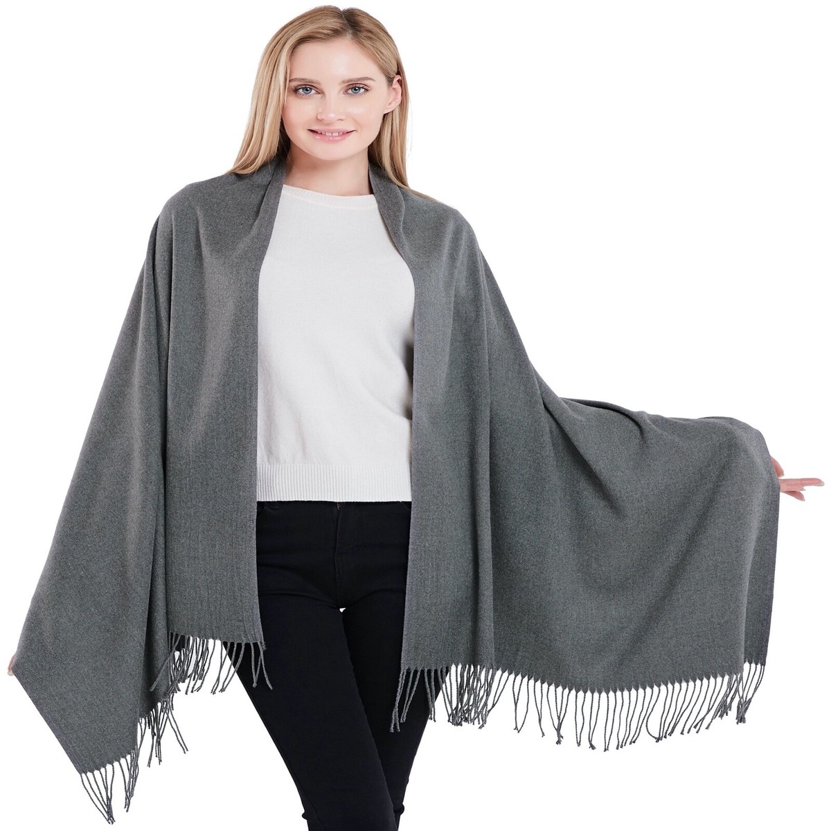 Dark Grey Thick Solid Color Cotton Blend Shawl Scarf Pashmina CJ