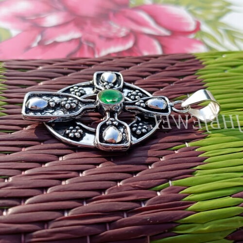 Chrome Diopside Gemstone 925 Sterling Silver Cross Pendant Occasion Gift Jewelry - Picture 3 of 6