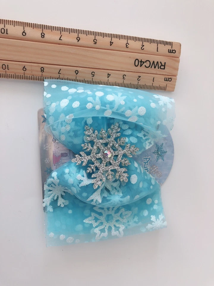 Girl Kids Children Frozen Blue Snow Flake Elsa Head Hair Bow Lace Clips Ribbon - image 3 of 4