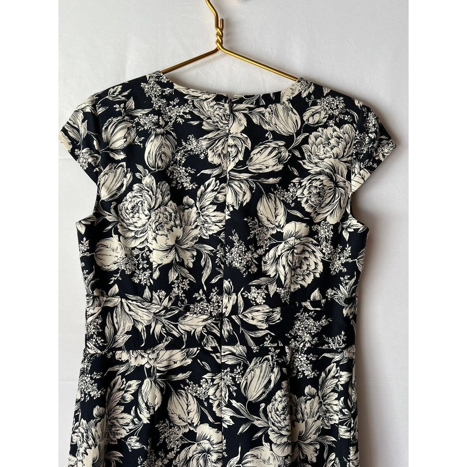 OFF WHITE Abito donna Ann Taylor Shift tubino cappuccio maniche floreale taglia 6 blu bianco sporco