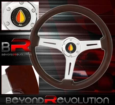 350mm Dark Wood Grain 3 Spoke Streak Steering Wheel Orange Yellow Leaf Button