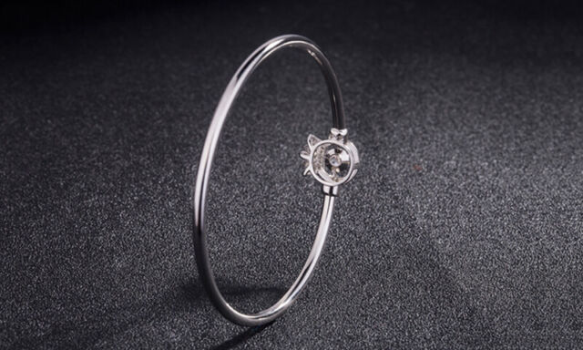 Delicate 925 Sterling Silver CZ Mini Crown Circle Bangle Bracelet Women Gift NY10770