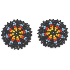 Handmade beaded 2x1.2 inch Black rosette/applique