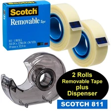 Scotch Removable Tape 811 3/4 x 1296" 2 Rolls of Tape Plus H127 Hand Dispenser