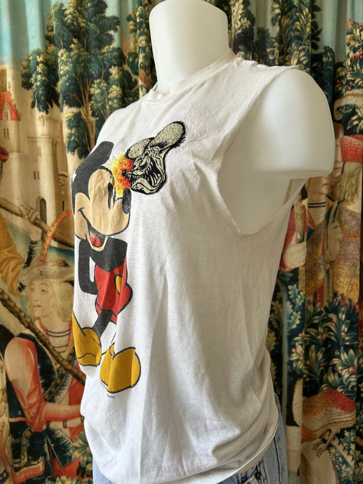 Camiseta Punk Vintage 1980 Faça Você Mesmo Rat Fink Ed Roth Mickey Mouse OOAK Feita à Mão - Imagem 3 de 3