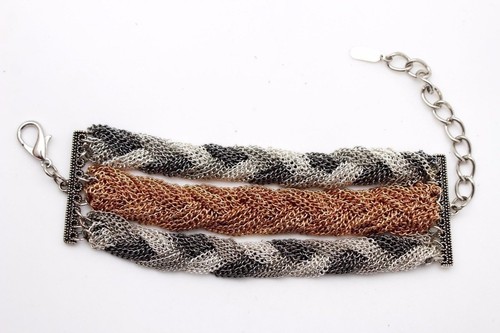 Damen Mode Armband Silber Gold Zinn Metallnetz Kette Geflochten Breit Schmuck - Bild 4 von 8