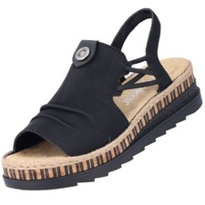 Rieker Damen Sandalette Sandale Schwarz V7972-00 Keilabsatz Plateau
