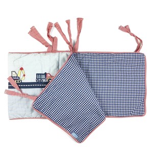 Jojo Maman Bebe Applique Construction Blue Checked Padded Cot Liner Bumper Ebay