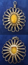 German Handarbeit Handmade Designer AL Silver Flower Pendant Yellow Agate pt173