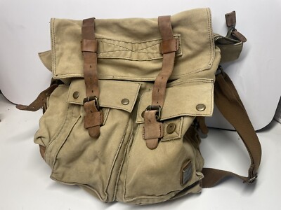 Muchuan Large Beige Canvas Brown Leather Messenger Laptop
