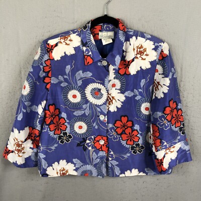 Silk Collection Harve Bernard Jacket Womens 14 Bright 100% Silk Floral Statement