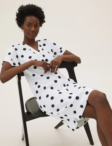 Ex M\u0026S COLLECTION Linen Blend Polka Dot 