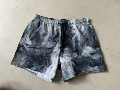 ARMANI EXCHANGE Lightweight Swim Trunks Shorts Black Grey White Spray Print M