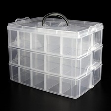 Boite de Rangement 3 Étages Empilable en Plastique Transparent, Boite de Rang...