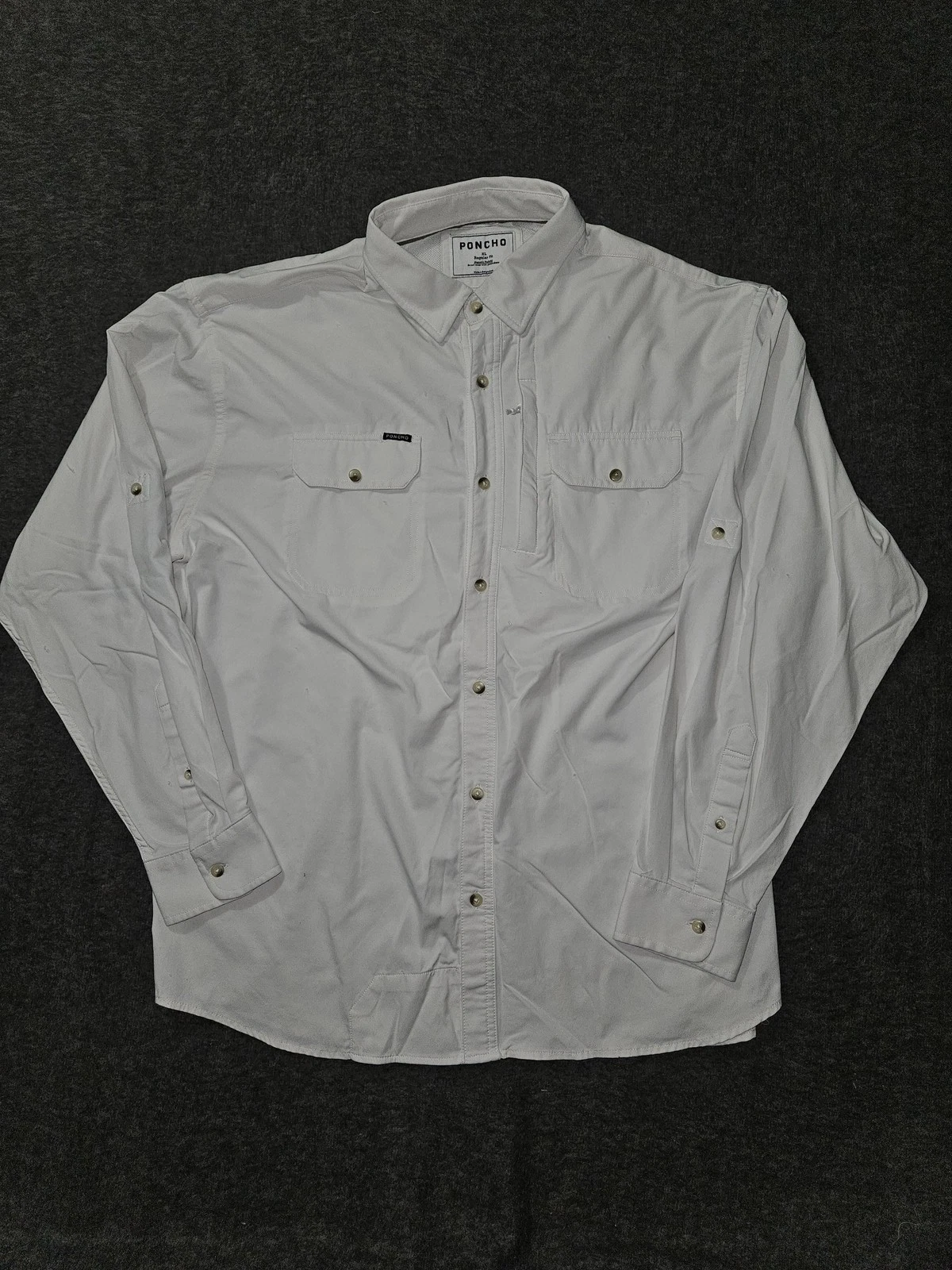 Poncho Shirt Mens XL White Nylon Magnetic Pockets Long Sleeve Button Up Outdoor