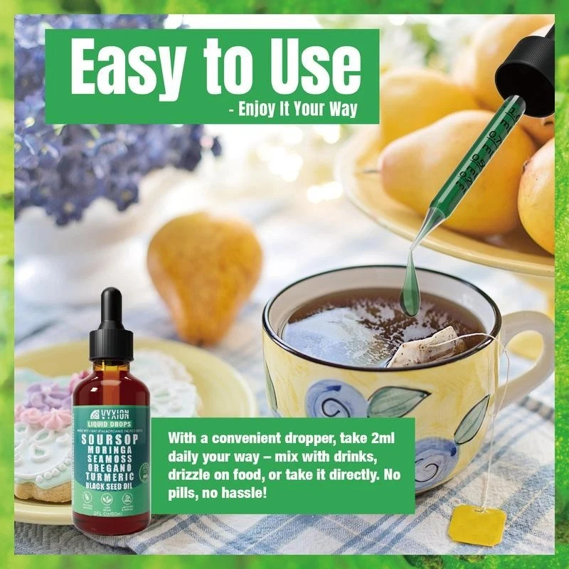 Óleo de semente preta Vyxion graviola musgo moringa orégano açafrão – gotas líquidas - Imagem 3 de 4