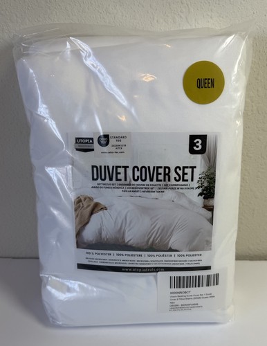 Utopia Bedding Queen Duvet Cover Set White 3 Pc Microfiber Zipper Closure NIP