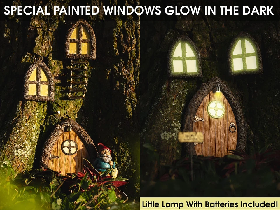 Fairy Door and Windows for Trees – Glow in The Dark Yard Art Sculpture Decora... - Image 2 of 4