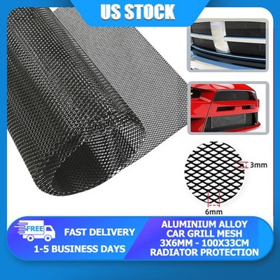 Universal Black Car Grill Mesh - 100X33cm 3X6mm Aluminum Radiator Protection US