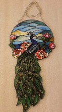 Stained Glass Peacock Bird  Flowers Scenery Suncatcher Wall Window Decor