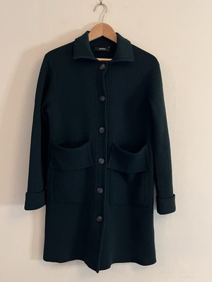 Alpha Studio Dark Forest Green Merino Wool Coat Cardigan - Size Small