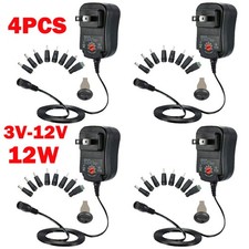 4Pcs 12W 3V-12V US Universal AC Adapter DC Power Supply Wall Charger Cords NEW