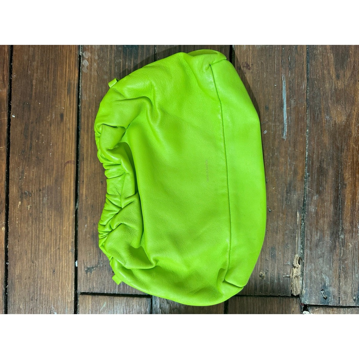 MANSUR GAVRIEL Neon Green Lambskin Leather Mini Cloud Clutch No Strap Purse Bag View 2