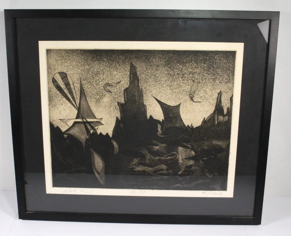 Surrealistische Mid-Century Modern Abstrakte Gerahmte Kunst Artist Proof Radierung T. Beck