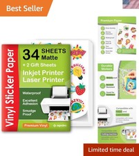 Printable Vinyl Sticker Paper for Inkjet Printer - 34 Sheets Self-Adhesive Sh...