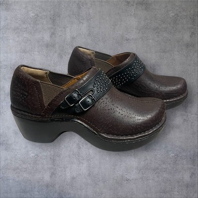 ARIAT Sheila Brown Leather Slip On Clogs Shoes Womens 6.5 Buckle Accents Western