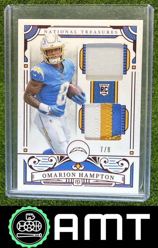 Omarion Hampton RC Patch 2025 Panini National Treasures 7/8 Jersey Number Red