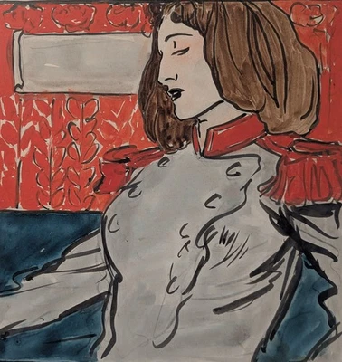 Frau in Uniformjacke, Aquarell, Tusche, Jugendstil, um 1910 - Bild 1 von 4