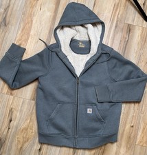 Carhartt Sherpa Lined Zip Up Hoodie Jacket Women s Medium Relaxed Fit Blue Green