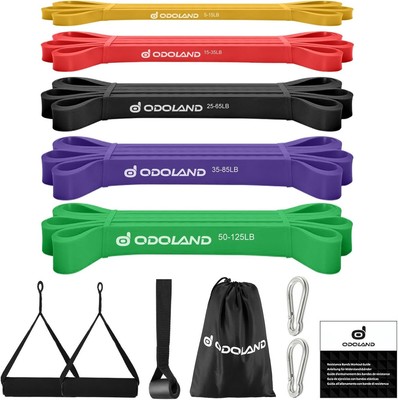 Odoland 5 Packs Pull Up Assist Bands, Straps, 5 Bands Set, Black 