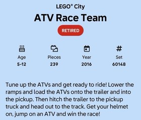 LEGO CITY: ATV Race Team (60148) Complete With Minifigs & Manual