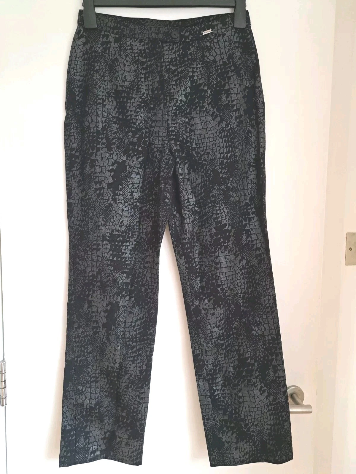 Mamut Sport Coated Jeans UK12 Straight Trousers Black Animal Print Worn Once