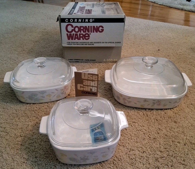 1970's Open Box Corning Ware Pastel Bouquet 6-Pce Casserole Set ~Scarce Pattern~