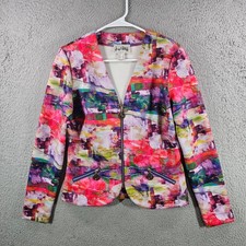 Joseph Ribkoff Womens Abstract Print Zip Front Blazer Jacket Multi Color Size 8