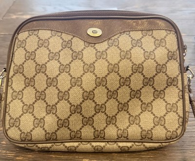 Vintage Gucci GG PVC & Brown Leather Crossbody Shoulder Bag Authentic