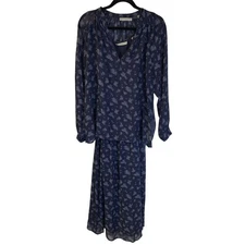 Vince Women's Silk Sleeveless Dress Co-ord Set Size S Blue Floral Cottagecore