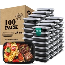 38 Oz Plastic Meal Prep Containers - [100 Set] Food Storage Containers with L...