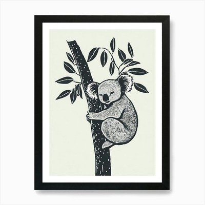 Koala eingebettet in einen Eukalyptusbaum gerahmtes Wandbild Poster Leinwanddruck Bild