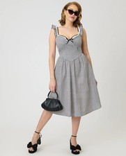 UNIQUE VINTAGE BLACK & WHITE GINGHAM  FLUTTER SLEEVE SWING DRESS – REG & PLUS Sz