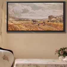 Pastoral Landscape Watercolor Canvas Print Vintage Farmhouse Wall Art Decor