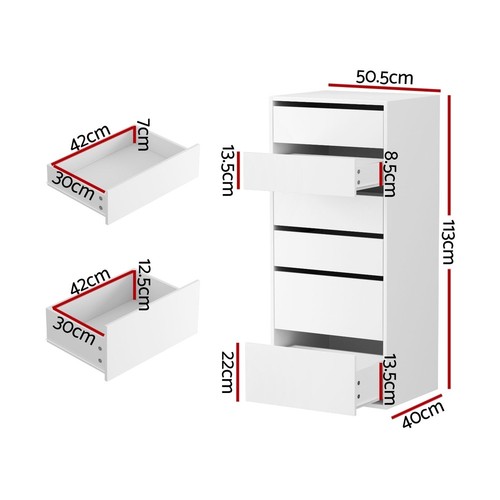 Artiss Chest of 6 Drawers Dresser Tallboy Storage Cabinet White - Picture 4 of 8